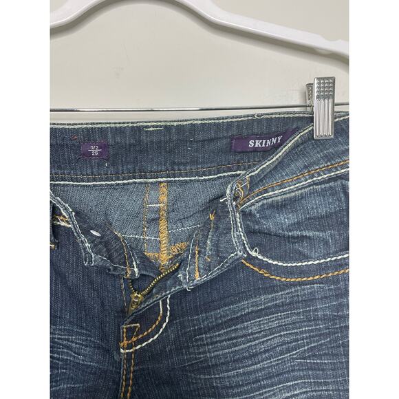 Vigold Skinny Jeans Whiskered Low Rise Buttoned Flap Back Pockets Blue Size 26 - Picture 5 of 12